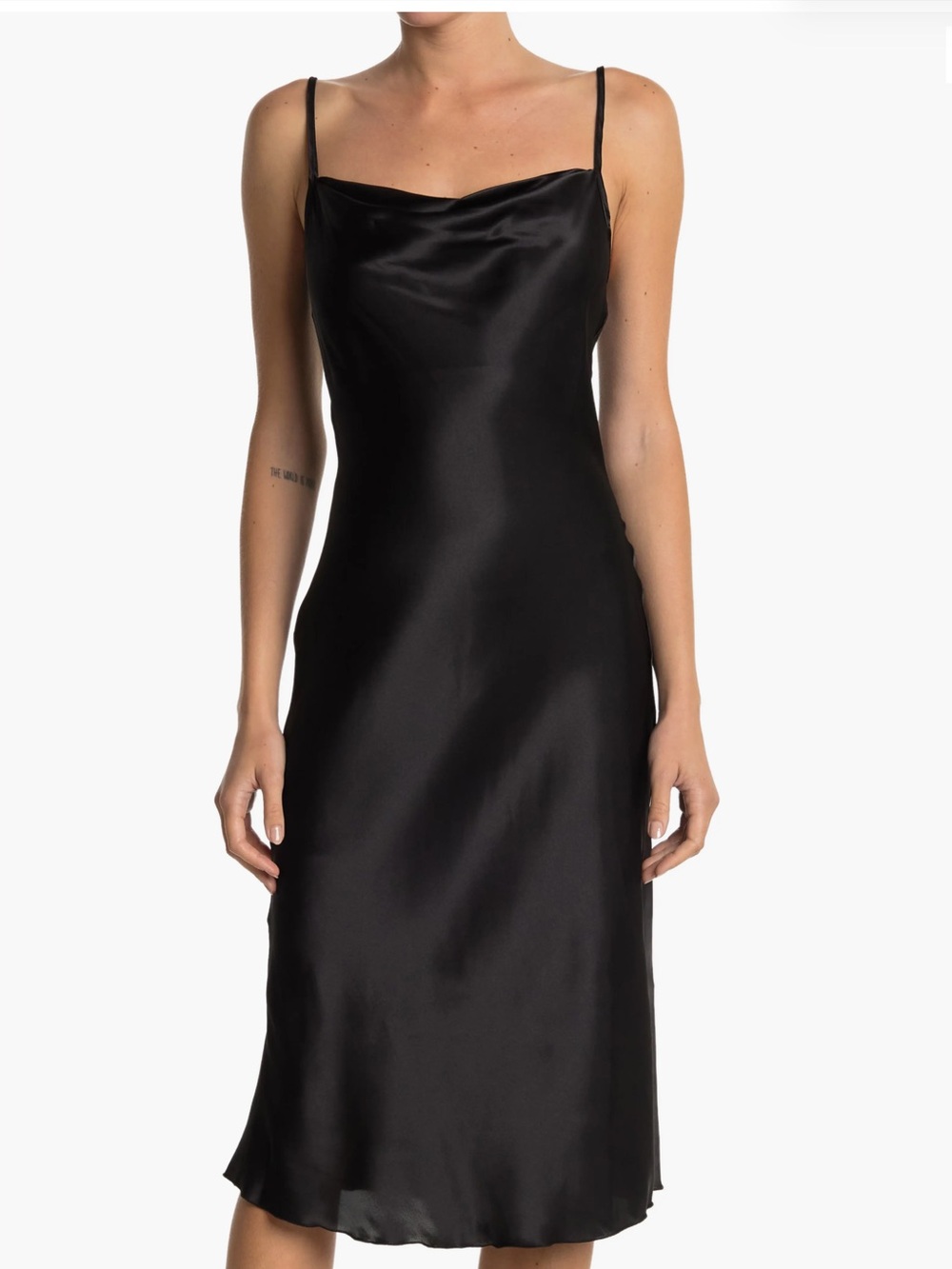 Bebe Cowl Neck Satin Midi Slip Dress Wedding Rehearsal Homecoming Cocktail Party